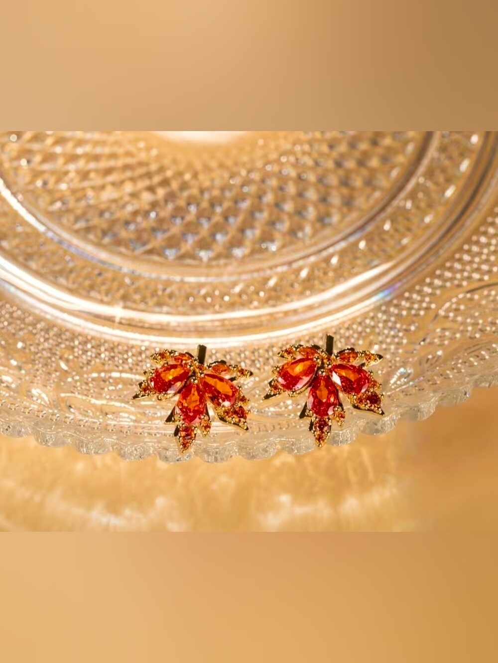 $8 Each Or Bundle 5/$20 Gold-Tone Orange Crystal Floral Stud Earrings